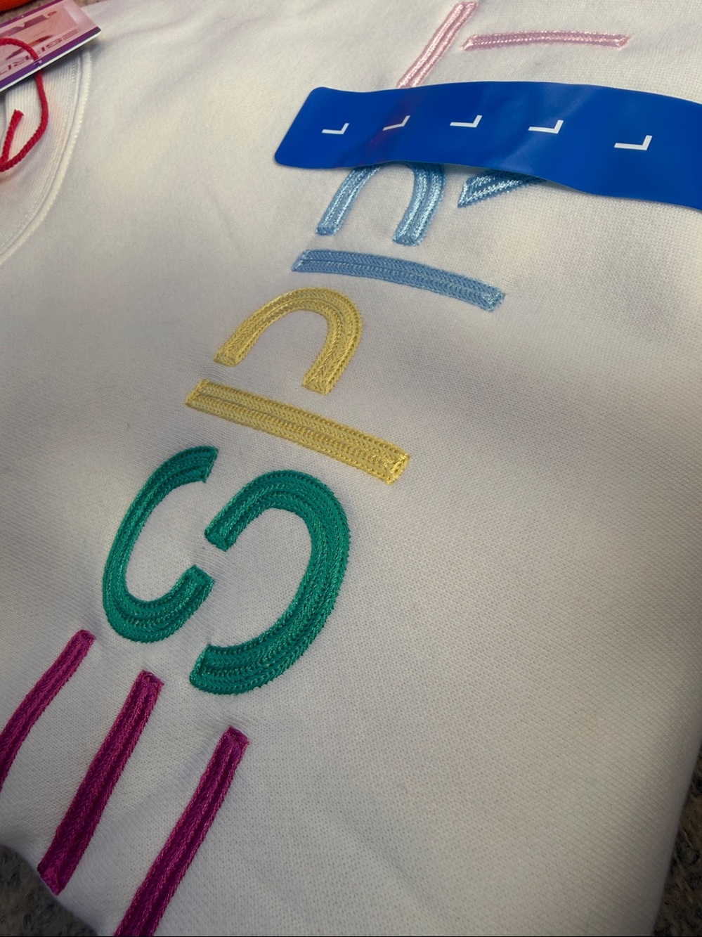 NWT Esprit White Sweatshirt with Multicolor Embroidered Logo Costco - Picture 3 of 5